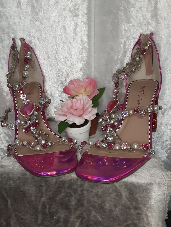Betsey Johnson Shoes - Betsey Johnson Hot Pink Rhinestone Dress Shoes With Glitter Heels